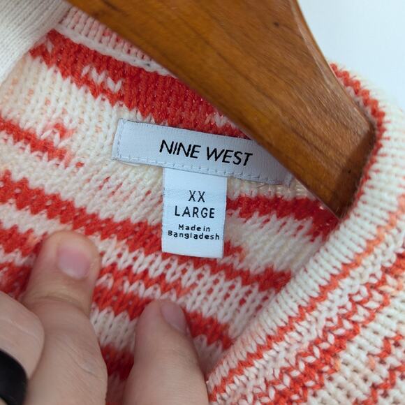Nine West XXL Red White Abstract Knit Sweater Gen Z Cozy Cottagecore Dopamine - Picture 3 of 4